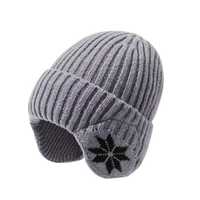 Beanie with Ear Flaps - Unisex Knit - Snowflake Pattern