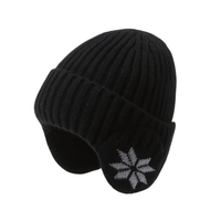 Beanie with Ear Flaps - Unisex Knit - Snowflake Pattern