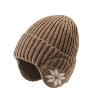 Beanie with Ear Flaps - Unisex Knit - Snowflake Pattern