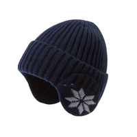 Beanie with Ear Flaps - Unisex Knit - Snowflake Pattern