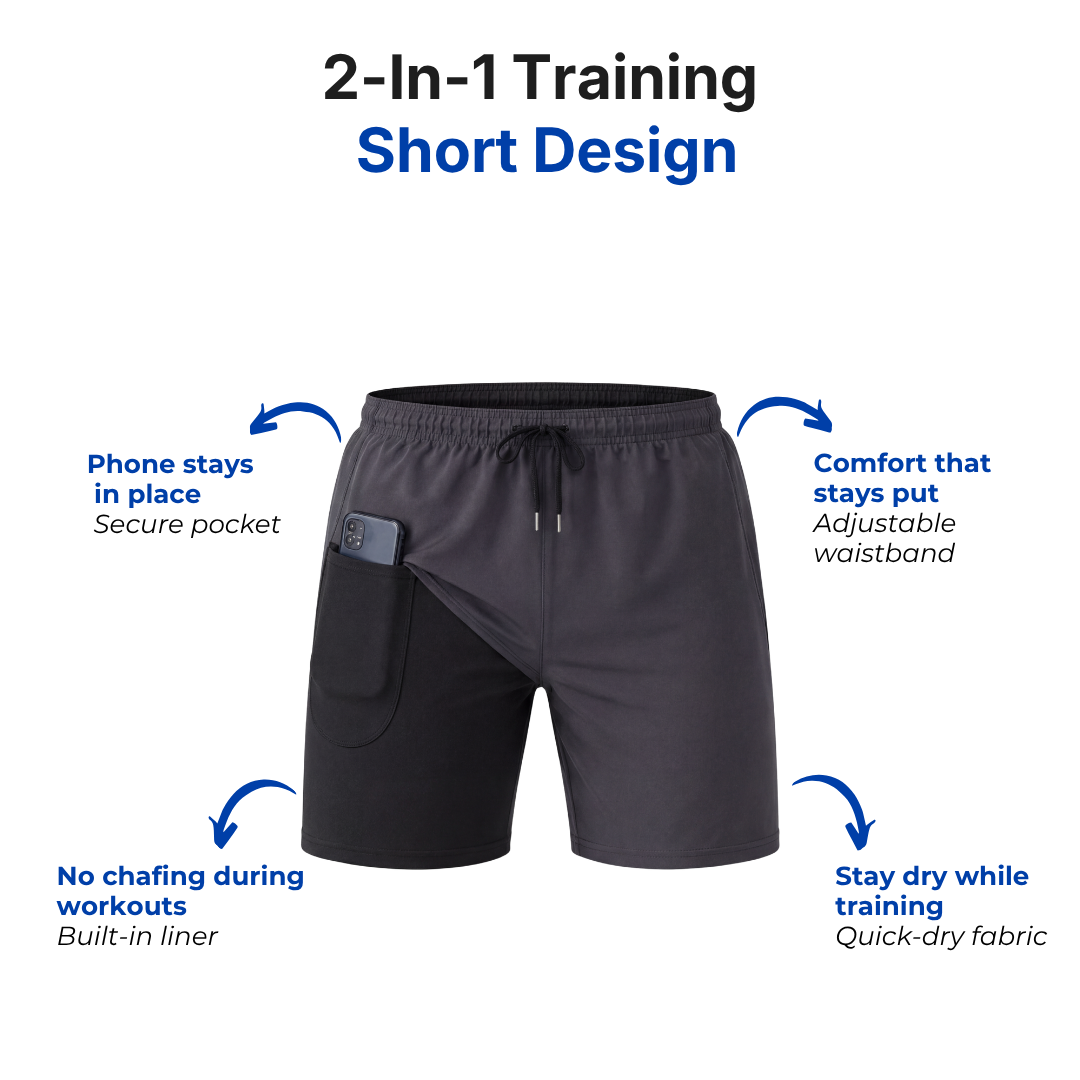 Men's 2-in-1 Sports Shorts – Quick-Drying – Phone Pocket