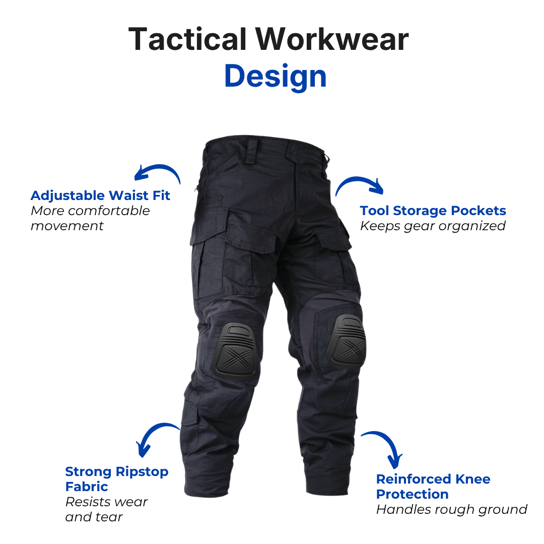 Men’s Tactical Work Pants – 10 Pockets – Reinforced Knees