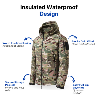 Men’s Outdoor Lined Camouflage Jacket – Waterproof – Hooded Soft Shell