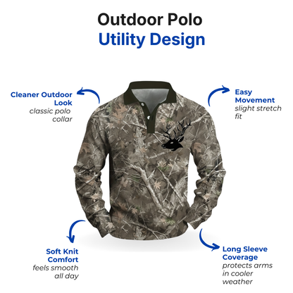 Men’s Long Sleeve Camo Polo Shirt – Hunting