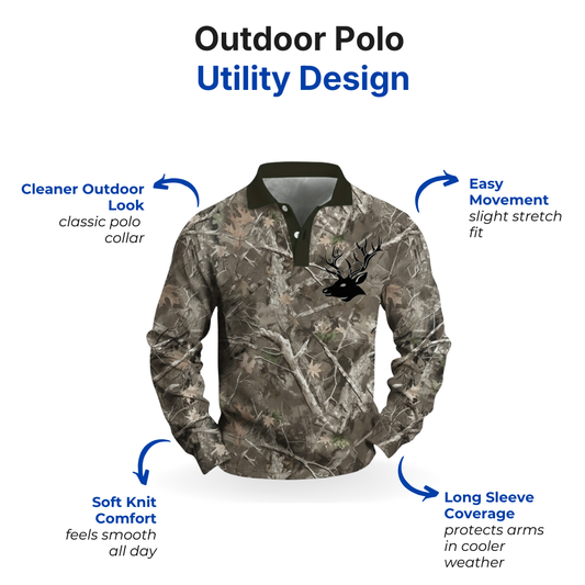 Men’s Long Sleeve Camo Polo Shirt – Hunting