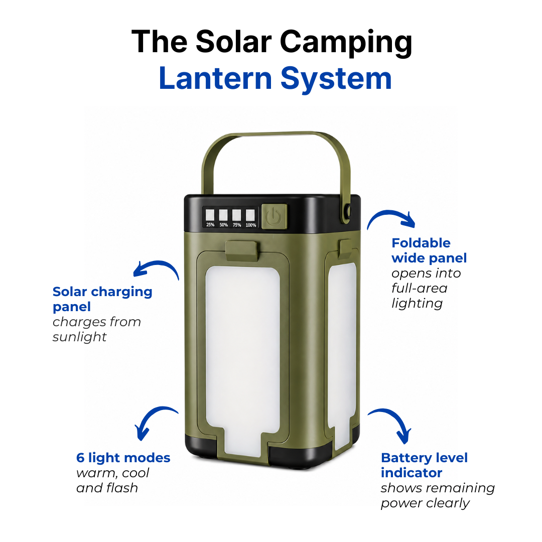 Solar Camping Lantern - Foldable Design - 6 Light Modes