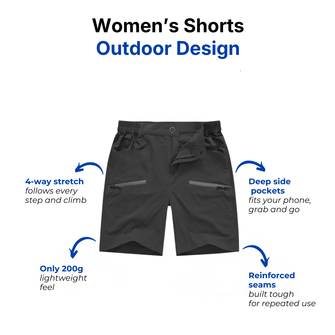 Women’s Hiking Shorts - Stretch Fit - Zipper Pockets