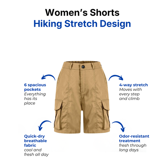 Women’s Hiking Shorts - 6 Pockets - Stretch Quick-Dry
