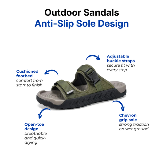 Men’s Outdoor Sandals - Adjustable Buckles - Anti-Slip Sole