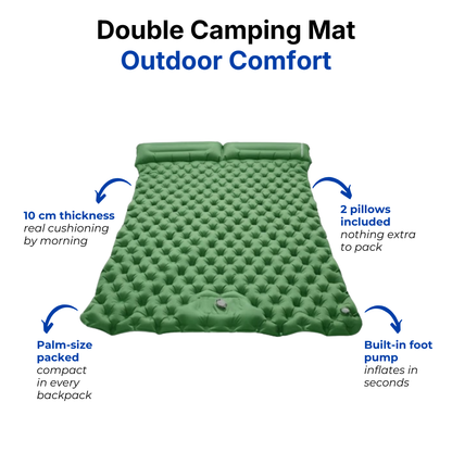 Inflatable Double Camping bed – Durable – Built-in Pillow & Foot Pump - Air Mattress