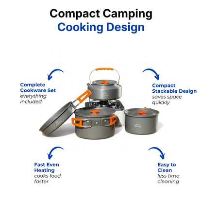 Camping Cookware Set – Complete 9-Piece Set – Pot, Kettle & Frying Pan