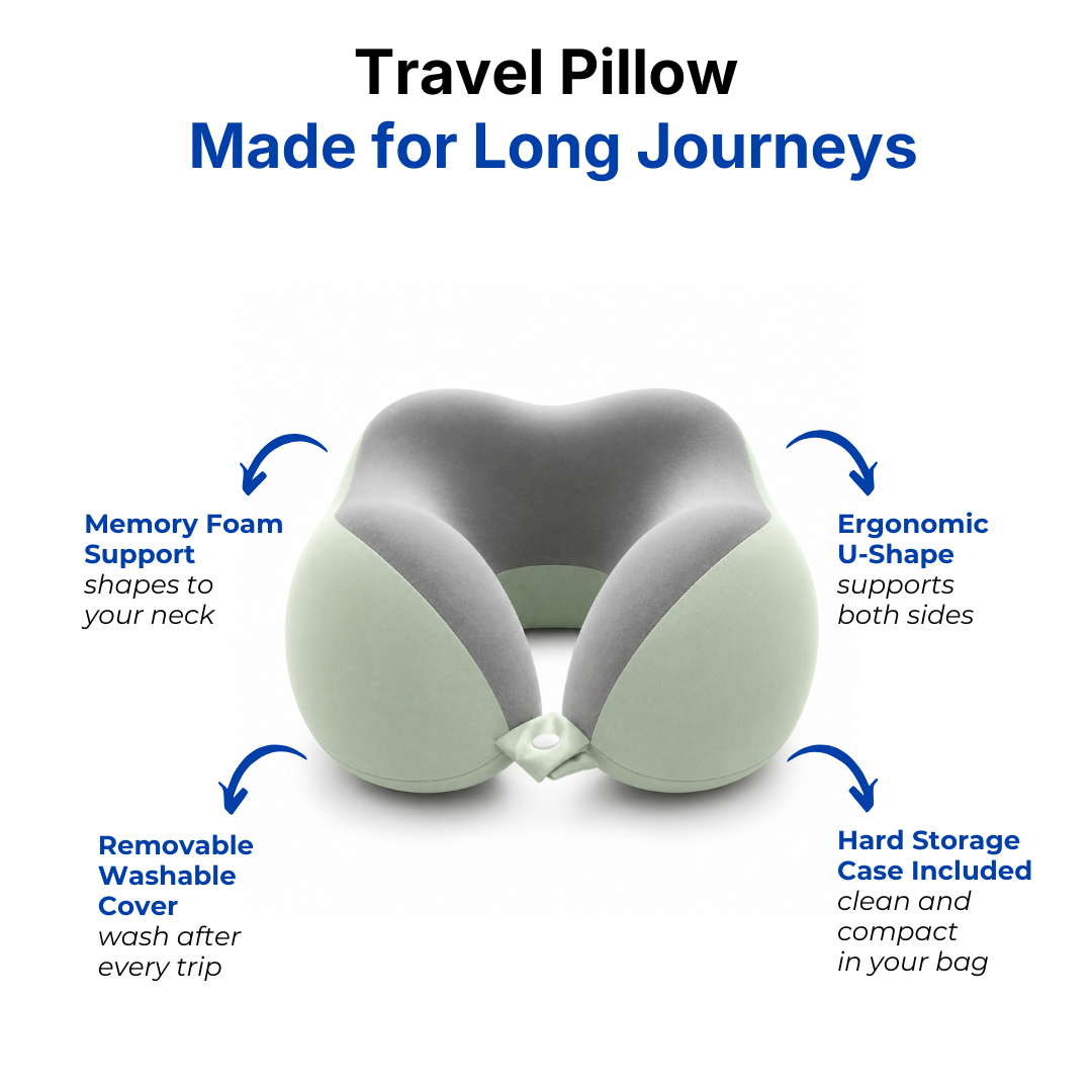 Travel Neck Pillow – Memory Foam – Ergonomic U-Shape