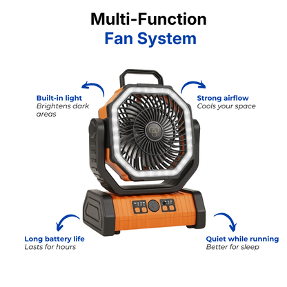 Camping Fan – 3-in-1 Wireless Fan – LED Light
