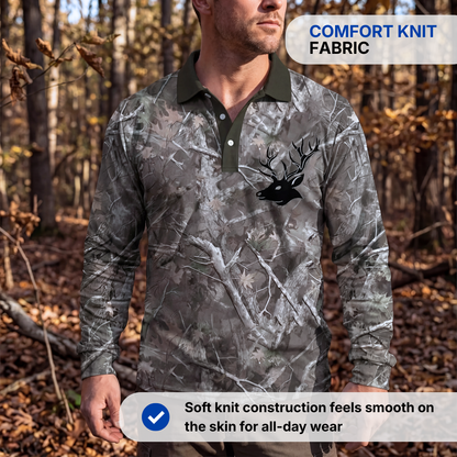 Men’s Long Sleeve Camo Polo Shirt – Hunting