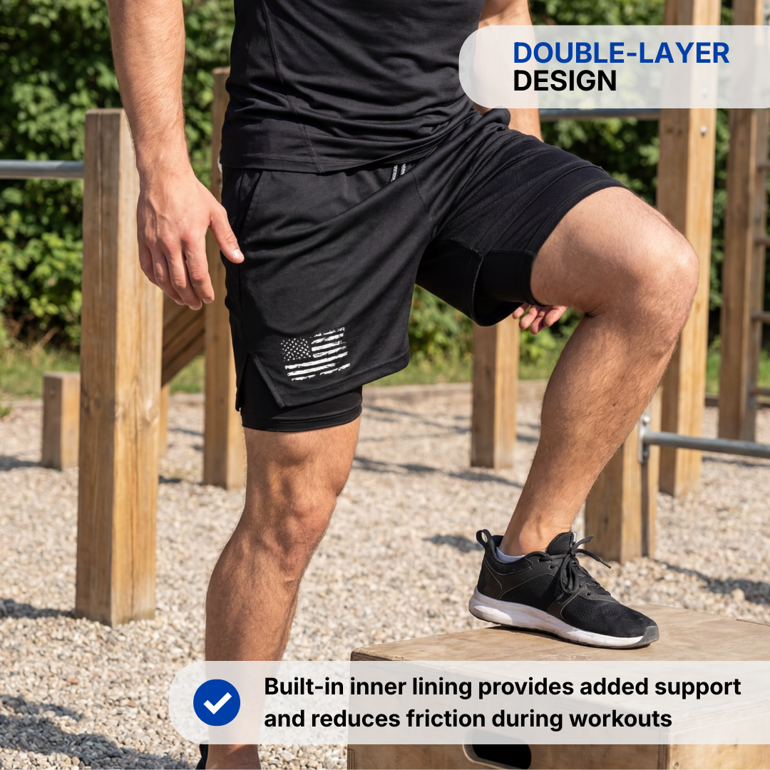 Men’s Sports Shorts – Double-Layer – USA Flag Design