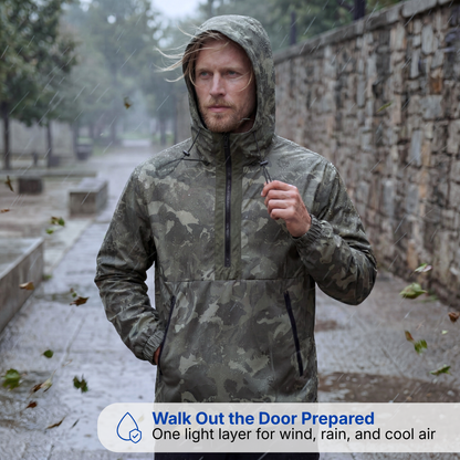 Men’s Camo Half-Zip Hooded Jacket – Lightweight Shell