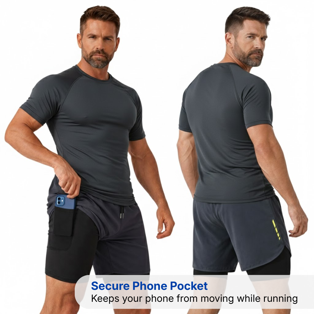 Men's 2-in-1 Sports Shorts – Quick-Drying – Phone Pocket