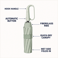 Windproof Rain Umbrella - Automatic Compact Travel Umbrella - Hook Handle