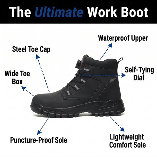 Waterproof Steel Toe Work Boots - Puncture-Proof Safety Boots - Non-Slip