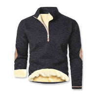 Quarter Zip Pullover Mens - Sherpa Lined Knit Sweater - Elbow Patches