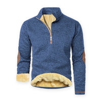 Quarter Zip Pullover Mens - Sherpa Lined Knit Sweater - Elbow Patches
