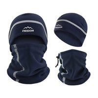Neck Gaiter and Fleece Beanie Set - Reflective Stripes - Drawcord