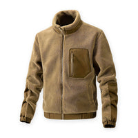 Mens Fleece Jacket - Sherpa Fleece Full Zip - Stand Collar & Chest Pocket