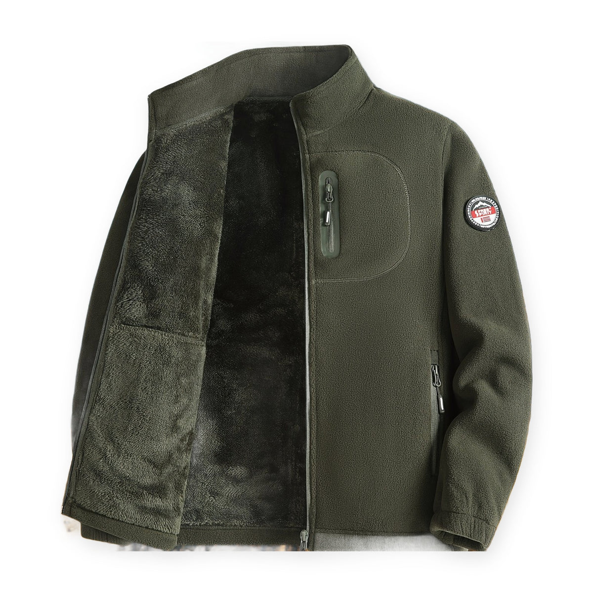 Mens Fleece Jacket - Plush Lined Full Zip - Stand Collar