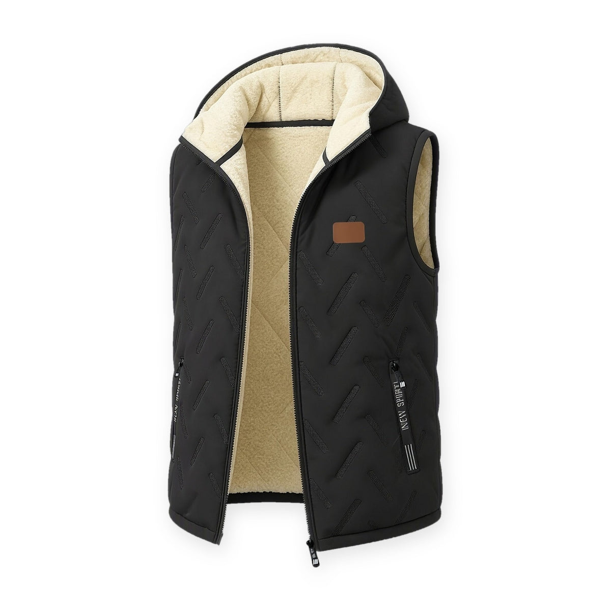 Mens Vest with Hood - Plush Lined Full Zip - Zippered Hand Pockets