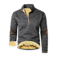 Quarter Zip Pullover Mens - Sherpa Lined Knit Sweater - Elbow Patches