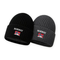 Mens Winter Hat - Plush Lined Knit Beanie - Norway Flag Embroidery