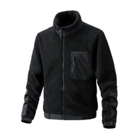 Mens Fleece Jacket - Sherpa Fleece Full Zip - Stand Collar & Chest Pocket