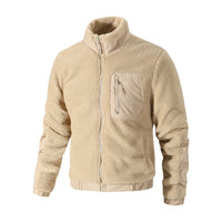 Mens Fleece Jacket - Sherpa Fleece Full Zip - Stand Collar & Chest Pocket