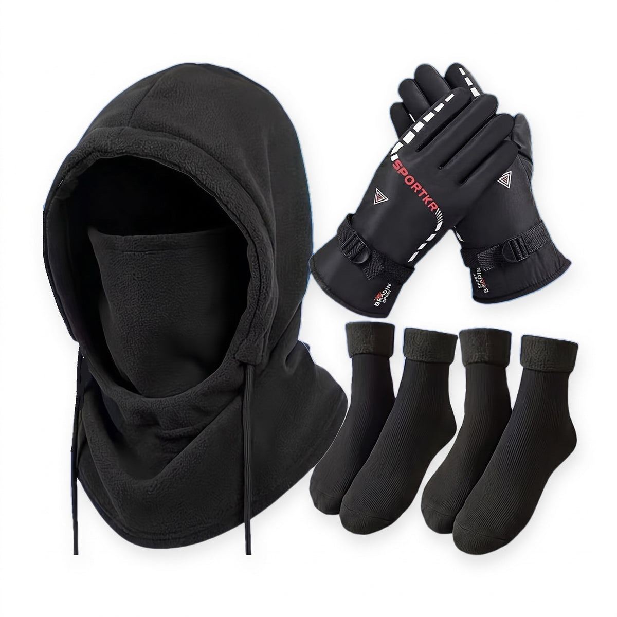 Balaclava Winter Set - Fleece-Lined Gloves & Thermal Socks - Windproof
