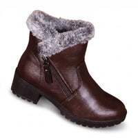 Womens Winter Boots - Plush Lined Ankle Boots - Block Heel & Side Zip