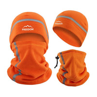 Neck Gaiter and Fleece Beanie Set - Reflective Stripes - Drawcord