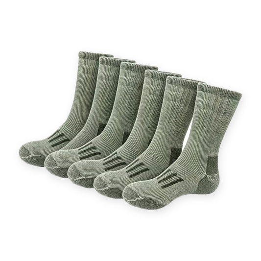 Wool socks 3 pairs in army green with darker heel and toe on a white background