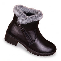 Womens Winter Boots - Plush Lined Ankle Boots - Block Heel & Side Zip