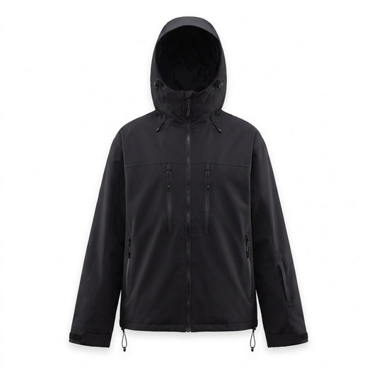 Unisex ski jacket in black – hooded snow jacket on a white background