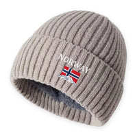 Mens Winter Hat - Plush Lined Knit Beanie - Norway Flag Embroidery
