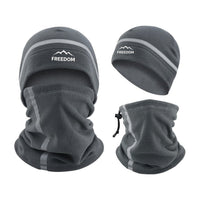 Neck Gaiter and Fleece Beanie Set - Reflective Stripes - Drawcord