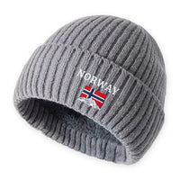 Mens Winter Hat - Plush Lined Knit Beanie - Norway Flag Embroidery