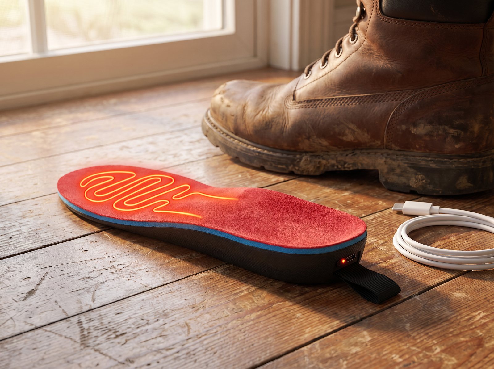 The battery is inside the insole. It charges by USB-C at the heel.