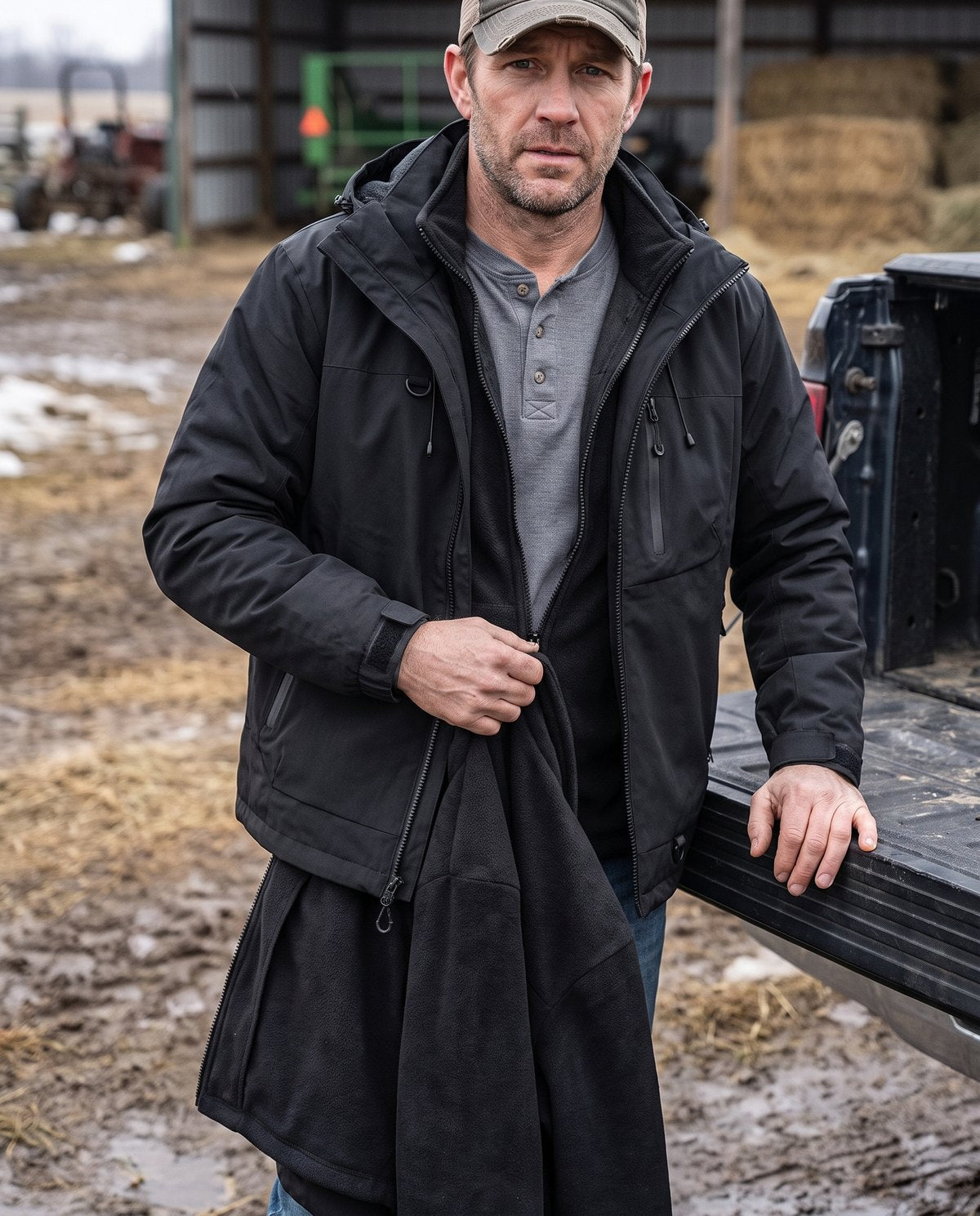 Warmed up by nine? One zip and the fleece comes out. The shell stays on.
